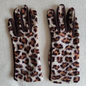 Vintage Leopard Plush Faux Fur Gloves – Sz approx. 7